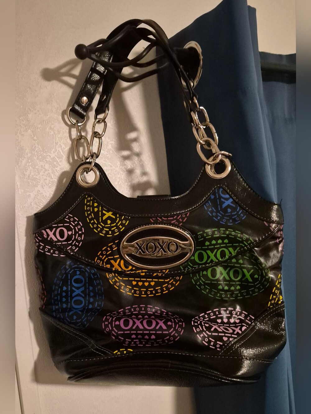 Retro XOXO Purse Good Condition Black And Multi Colored Vegan Leather
